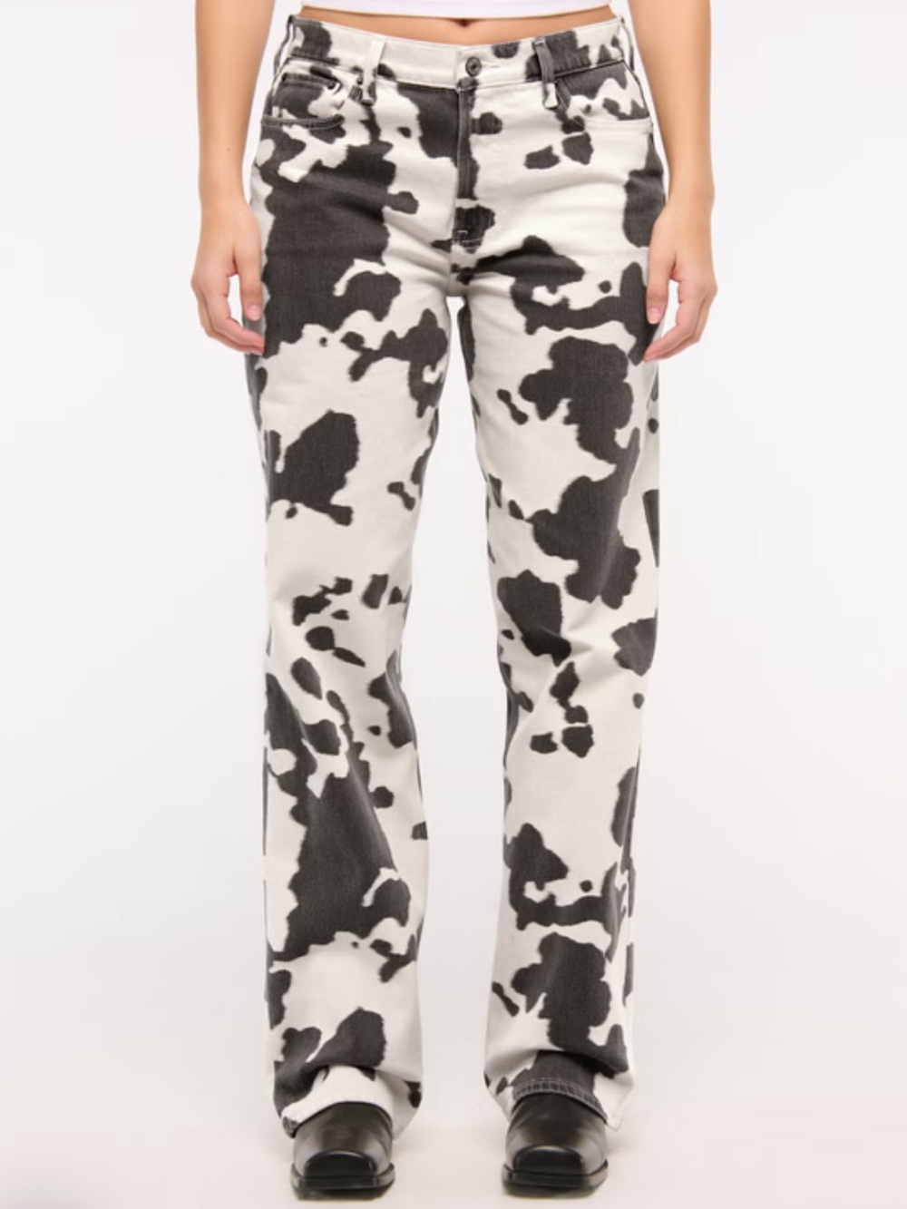 Abercrombie & Fitch Cow-Print Wide Leg Pants - Black & White